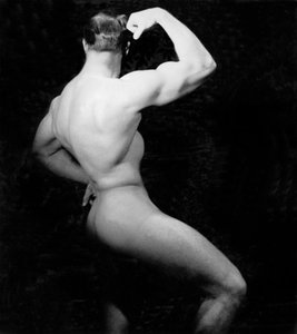 Nøgen bodybuilder fra siden, San Francisco, Californien, ca. 1950